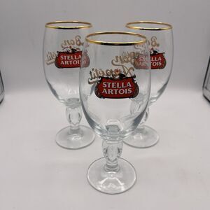 Stella Artois Gold Rim Belgium Chalice .33cl Beer Glasses - Set of 3